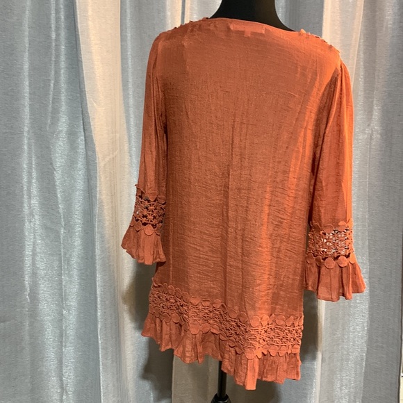 INDIGO SOUL Boho Crochet Detail Lightweight Creped Tunic Size Small - Picture 2 of 6